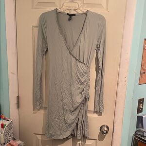 Green Gray Long Sleeve Wrap Dress